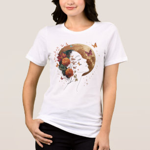 Camiseta Triblenda Estética de Floración Otoñal Arte Lunar creciente