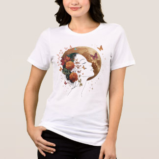 Camiseta Triblenda Estética de Floración Otoñal Arte Lunar creciente