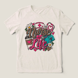 Camiseta Triblenda Estetoscopio de Corazón con Estampado de Leopardo