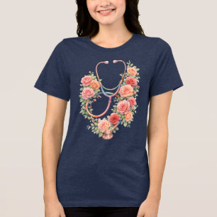 Camiseta Triblenda Estetoscopio Rosa Floral Rosa