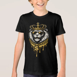 Camiseta Triblenda Estilo Callejero León Feroz con Corona y Cadena