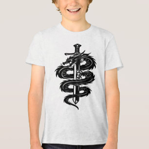 Camiseta Triblenda Estilo de Tatuaje de Espada Envuelta en Dragón