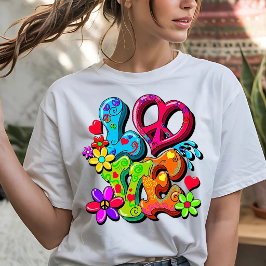 Camiseta Triblenda Estilo Hippie Colorido Gráfico de AMOR