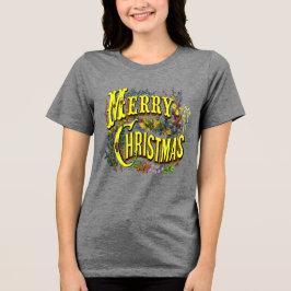 Camiseta Triblenda Estilo vintage Feliz Navidad Saludo de vacaciones
