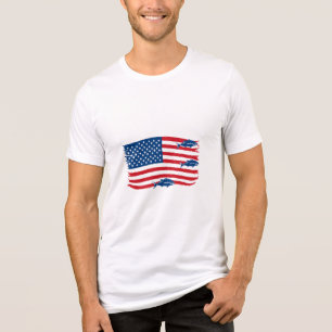 Camiseta Triblenda Estilo Vintage Pescado Bandera Americana Rojo Azul
