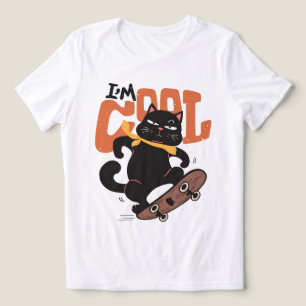 Camiseta Triblenda Estoy Cool Patinando Gato Negro Divertido Retro