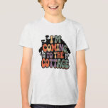 Camiseta Triblenda Estoy llegando a la cabaña<br><div class="desc">Tema vibrante de cabaña con fuente negrita y burbujeante; paleta pastel de coral,  menta,  lila y azul teal transmite vibraciones acogedoras y humorísticas de fin de semana en un estilo retro.</div>