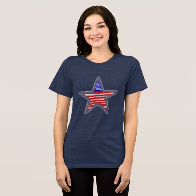 Camiseta Triblenda Estrella de purpurina de Bandera de Estados Unidos (Anverso Completo )