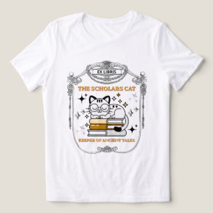 Camiseta Triblenda Ex Libris Gato Erudito Dark Academia Vintage Etiqu