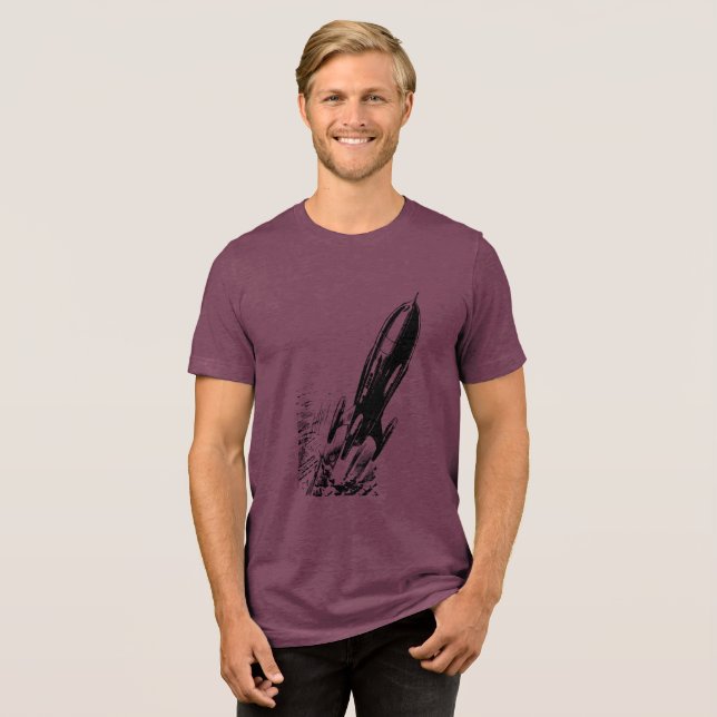 Camiseta Triblenda Explosión en Adventure con un cohete retro (Anverso Completa)