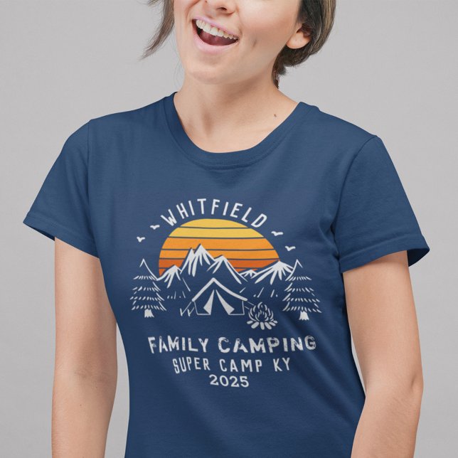 Camiseta Triblenda Familia personalizado Vacaciones Matando a Camping (Family Camping Retro Matching T-Shirt Navy Blue)