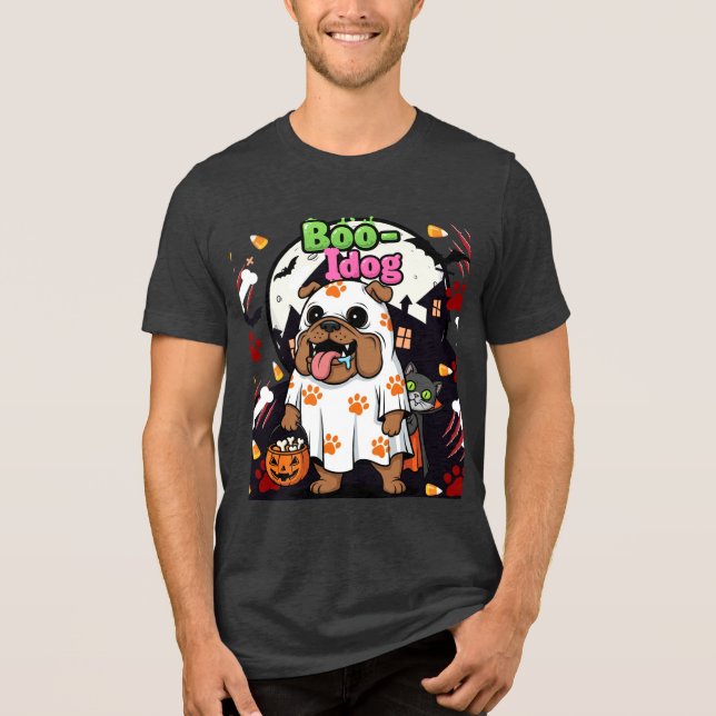 Camiseta Triblenda Famoso fantasma de Bulldog "Boo Idol" de perro de  (Anverso)
