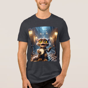 Camiseta Triblenda Fantasía, un gato lindo jugando banjo