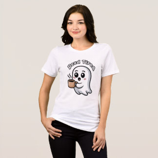 Camiseta Triblenda Fantasma Adorable Cansado Sosteniendo Taza de Café