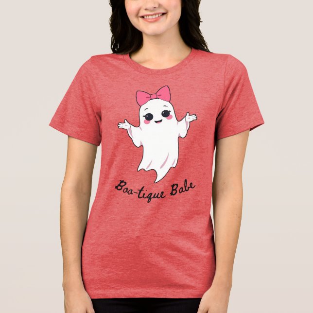 Camiseta Triblenda Fantasma de Chica retro suave con paro de pelo ros (Anverso)