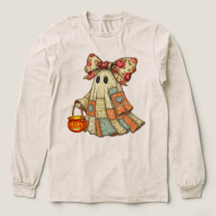 Camiseta Triblenda Fantasma de Coquette con Lazo Retro Azul Naranja