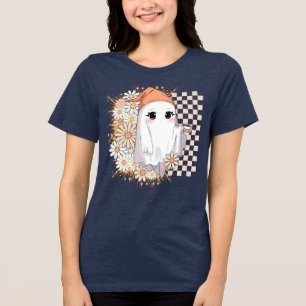 Camiseta Triblenda Fantasma Kawaii con café y daisies - acogedor