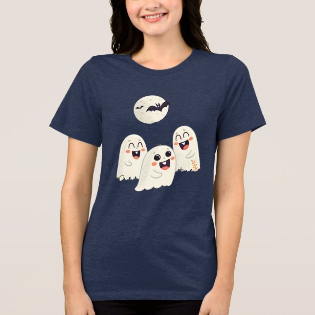 Camiseta Triblenda Fantasmas alegres disfrutando de Halloween con lun (Anverso)