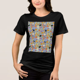Camiseta Triblenda Fantasmas, Calabazas, Gatos y Diseño Continuo Espe