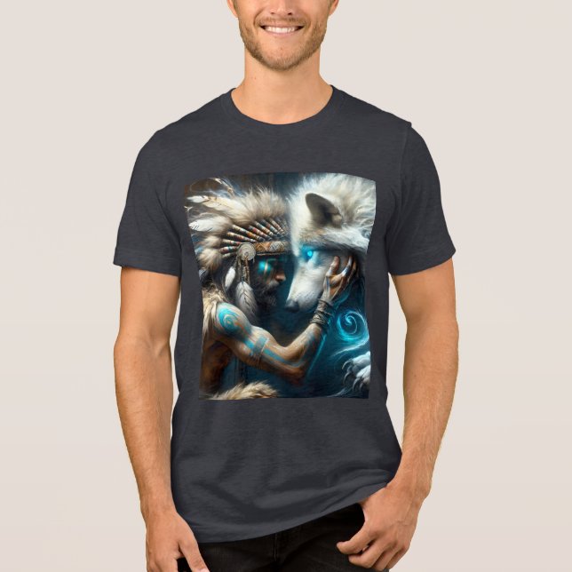 Camiseta Triblenda Fantasy Cute Man abrazando al lobo (Anverso)