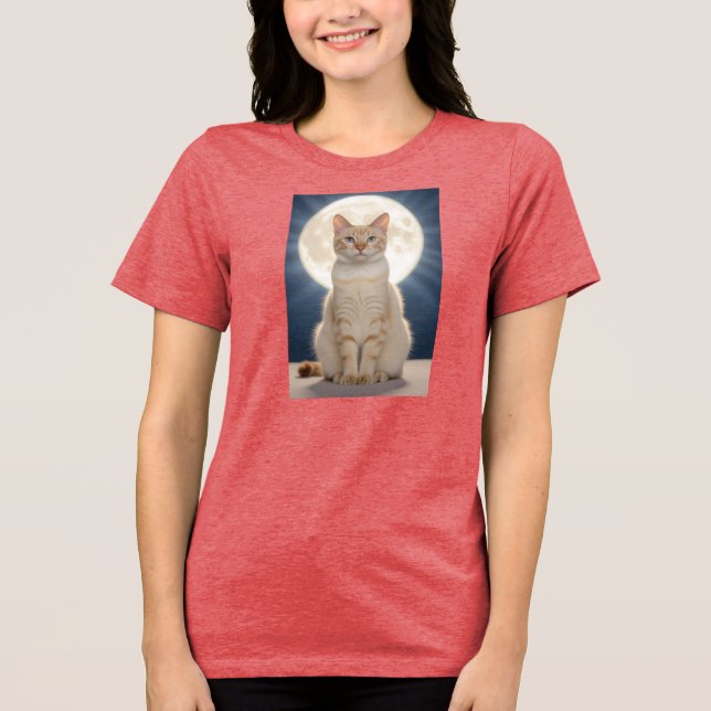 Camiseta Triblenda Fantasy image of a huge moon with a beautiful cat. (Anverso)