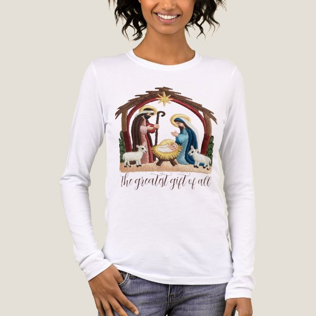 Camiseta Triblenda Faux Embroidery Nativity Religious Christmas  (Anverso)