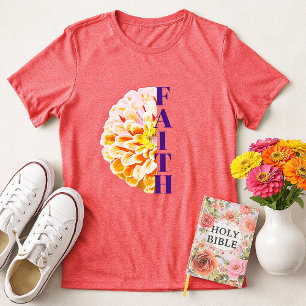 Camiseta Triblenda Fe en Dios Flor de Zinnia Naranja Cristiana