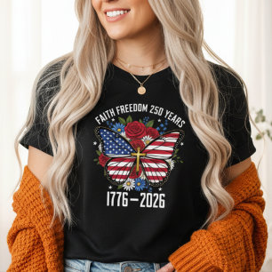 Camiseta Triblenda Fe Esperanza Libertad 250 Años Mariposa Bandera de
