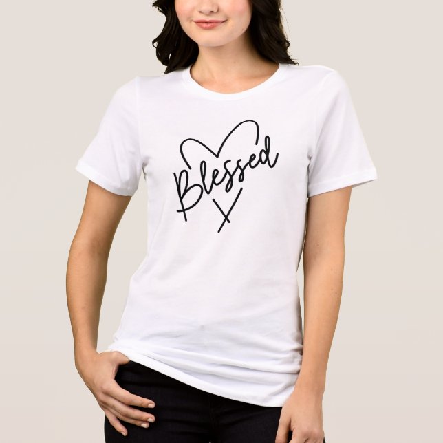 Camiseta Triblenda Fe inspiradora "bendecida" con corazón (Anverso)