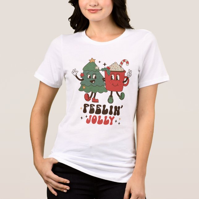 Camiseta Triblenda Feelin'Jolly Navidades Holidays Funny Retro (Anverso)