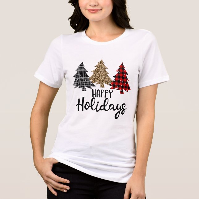 Camiseta Triblenda Felices Fiestas Jugadas Árboles de Navidad (Anverso)