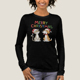 Camiseta Triblenda Felices Navidades de felinos y perros de mujeres
