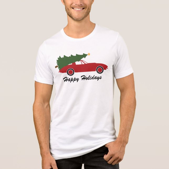 Camiseta Triblenda Felices vacaciones Red Sports Car Árbol de Navidad (Anverso)