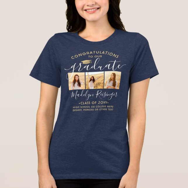 Camiseta Triblenda Felicitaciones Graduate Modern 3 Photo Graduation (Anverso)