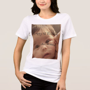 Camiseta Triblenda Feliz 1er cumpleaños nombre foto fecha elegante ca