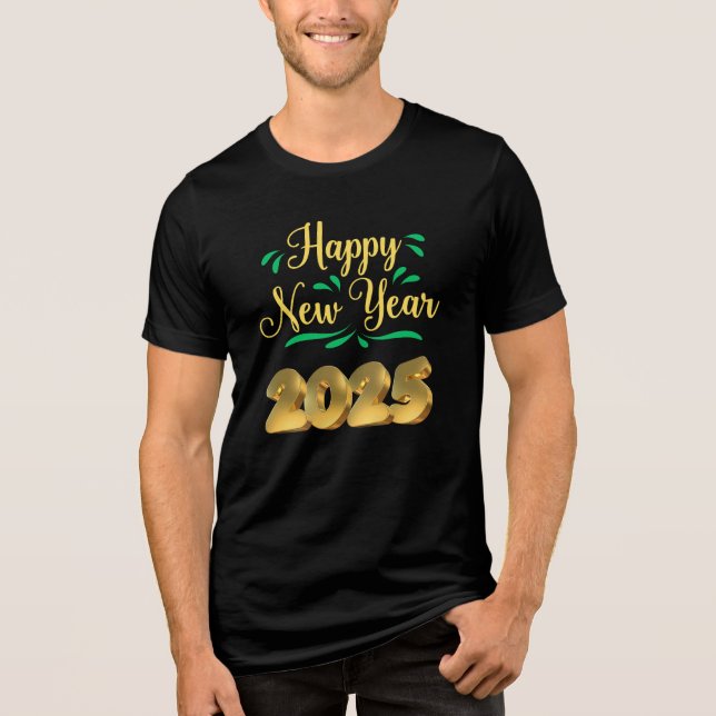 Camiseta Triblenda "Feliz Año Nuevo 2025 - Camiseta festiva de oro (Anverso)