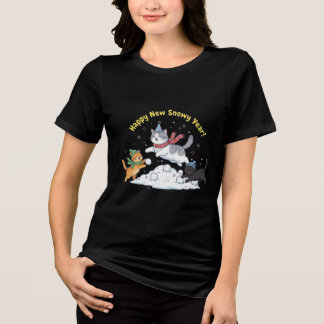 Camiseta Triblenda Feliz Año Nuevo Nevado 2026 Gatitos Lindos Inviern