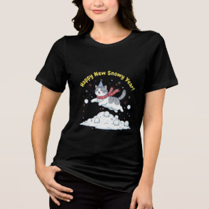 Camiseta Triblenda Feliz Año Nuevo Nevado 2026 Regalo de Gato Lindo d