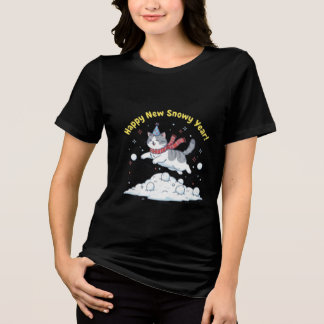 Camiseta Triblenda Feliz Año Nuevo Nevado 2026 Regalo de Gato Lindo d