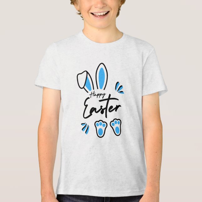 Camiseta Triblenda Feliz azul de Pascua (Anverso)