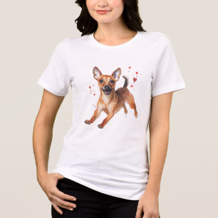 Camiseta Triblenda Feliz Chihuahua Mestizo de Acuarela Perro Cachorro
