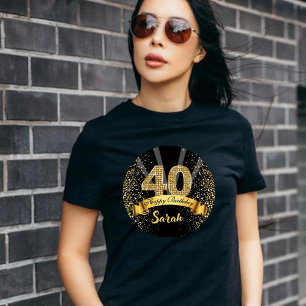 Camiseta Triblenda Feliz cumpleaños 40 negro y dorado brillo 