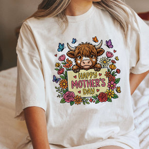 Camiseta Triblenda Feliz Día de la Madre Floral de Vaca Highland Lind