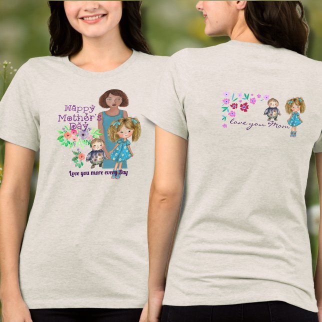Camiseta Triblenda FELIZ DÍA DE LA MADRE Y sus hijos (HAPPY MOTHER'S DAY & kids Tri-Blend Shirt)