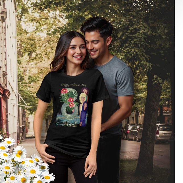 Camiseta Triblenda Feliz Día de la Mujer | 8 de marzo Oscuro vibrante (Happy Women's Day  March 8th Vibrant Dark Tri-Blend Shirt)