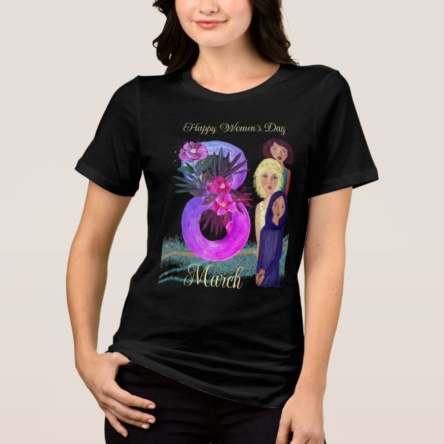 Camiseta Triblenda Feliz Día de la Mujer | 8 de marzo Oscuro vibrante (Anverso)