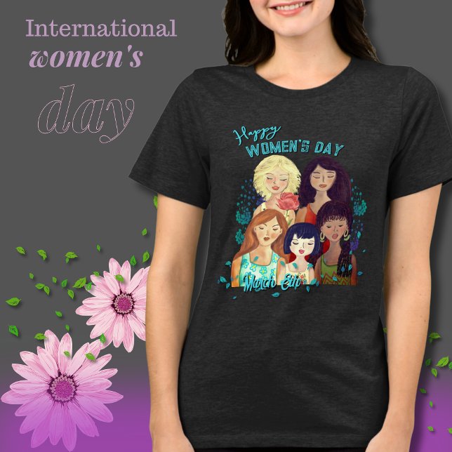 Camiseta Triblenda Feliz Día de la Mujer Ilustracion camiseta Tri-Ble (Happy Women' Day Illustration T-Shirt Tri-Blen Tri-Blend Shirt)