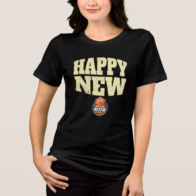 Camiseta Triblenda Feliz diseño del saludo de Año Nuevo (Anverso)