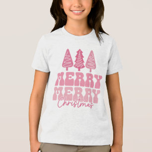 Camiseta Triblenda Feliz Feliz Navidad - Diseño de vacaciones rosas