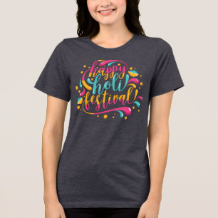 Camiseta Triblenda Feliz Festival Holi con color en polvo y pintura